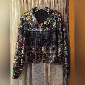 Geometric Sequin Fringe Jacket